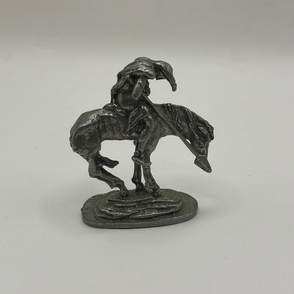 Vintage Pewter End of the Trail Native American Horse Miniature Figurine 2in